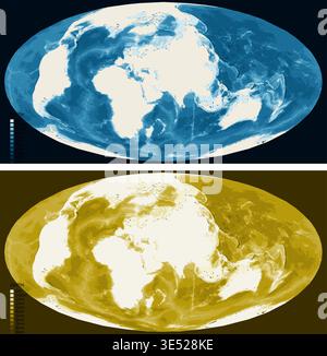Spilhaus World Ocean Bathymetrische Ozeantiefenkarte - Hammerprojektion - skalierbare mehrfarbige Meeresboden Relief Topographie mit Tiefenlegende Stock Vektor