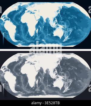 World Indian Ocean Bathymetrische Ocean Depth Map - Gleiche Erdprojektion - skalierbare mehrfarbige Meeresboden Relief Topographie mit Tiefenlegende Stock Vektor