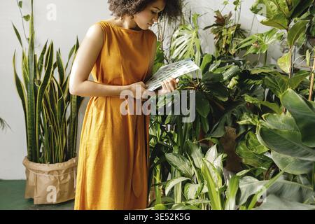 Schöne Frau florist Prüfung der Anlage in ihrem Workshop Stockfoto