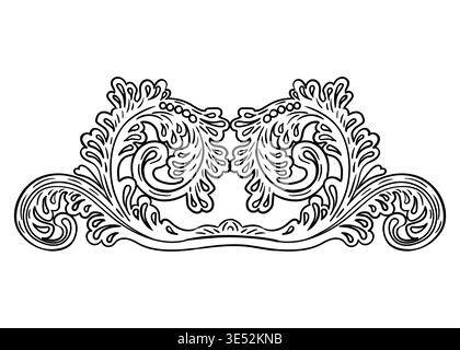 Dekoratives Designelement mit symmetrischem horizontalem Wirbel. Vintage Damast, barocke filigrane Hochzeitsrolle Blumenschmuck. Retro-Muster gravieren. Vektor Stock Vektor