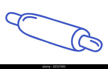 Rollstift im blauen Stil. Symbol „Hand gezeichnet“. Isolierte Darstellung des Konturvektors. Stock Vektor