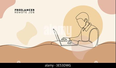 Professionelle Freiberufler arbeiten an einem Laptop, diese durchgehende Vektor-Illustration zeigt moderne Fernarbeit und digitalen Lebensstil. Stock Vektor