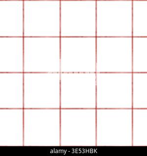 Rotes Raster auf weißem Hintergrund, sauberes minimalistisches quadratisches Muster mit dünnen roten Linien, die gleichmäßige Fliesen bilden, leicht strukturierte Papieroberfläche, dezente Vintage-Tinte-Offsets, kontrastreiche handgezeichnete Aquarellmuster. Stockfoto