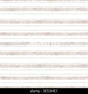 Handgefertigte horizontale Goldstreifen auf weißem Blatt, pinselartige Folienbänder schaffen entspanntes Horizon-Feeling mit rustikaler Textur, ideal für Küstenbrände, Leinendrucke, handgezeichnetes nahtloses Muster für Wohnkultur. Stockfoto