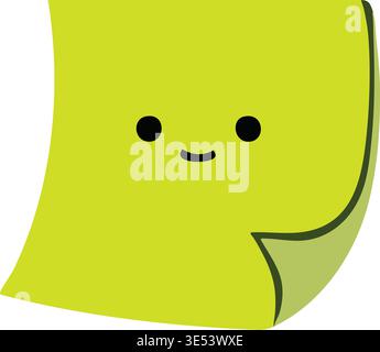 Verspielte Illustration einer gewellten grünen Haftnotiz mit einem lächelnden Gesicht auf der Vorderseite. Stock Vektor