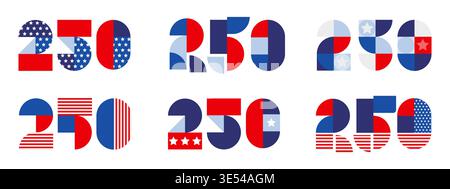 Satz der Feierlichkeiten zum 250. Jahrestag der Vereinigten Staaten von Amerika. Happy 4th of July USA Independence Day grafische Elemente. Abbildung Stockfoto