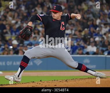 Los Angeles, Usa. 30. März 2026. Cleveland Guardians Starting Pitcher Parker Messick wird am Montag, den 30. März 2026, im Dodger Stadium in Los Angeles gegen die Los Angeles Dodgers liefern. Foto: Jim Ruymen Credit: UPI/Alamy Live News Stockfoto