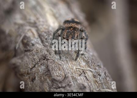 Eine winzige springende Spinne, die man in den Perth Hills findet. Die Art ist unbekannt, aber sie wird allgemein als Rockhoppers bezeichnet Stockfoto