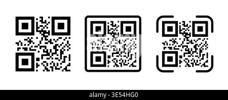 Scannen Sie das QR-Code-Symbol in einem klaren, flachen Stil, mit einem digitalen Scansymbol, das für Smartphone-Zahlungssysteme und mobile Anwendungen optimiert ist Stock Vektor