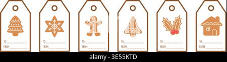 weihnachtspapier Tag Set Aufkleber mit Cookie Motive Vektor Illustration Stock Vektor