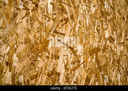 Holzkonstruktion, OSB-Paneel-Nahaufnahme Stockfoto