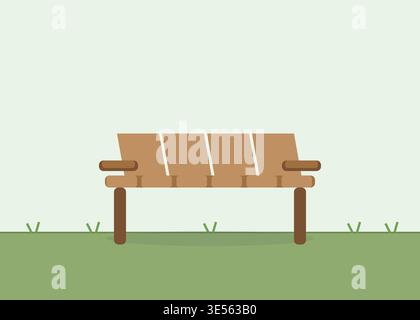 Saubere Vektorillustration von Holzsitzmöbeln auf üppig grünem Rasen. Öffentliches Gartenelement. Stock Vektor