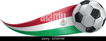 Mexiko-Flagge mit Fußball mit Speed-Effekt. Horizontale Abbildung Stock Vektor