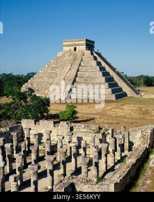 Mexiko. Halbinsel Yucatan. Chichén Itza. Maya-Ruinen. El Castillo. Tempel der Kukulcan-Pyramide. Stockfoto