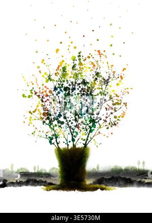 Baum in Aquarellmalerei auf Aquarellmalerei Stockfoto