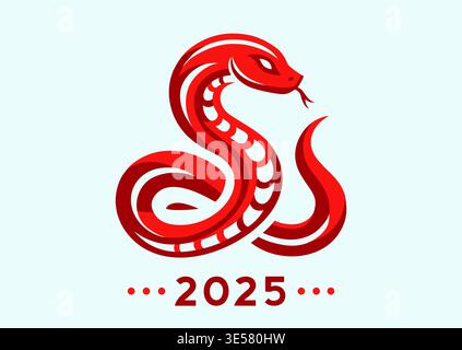 2025 Jahre der Schlange. Chinesischer Neujahrsschlange Design Vektor. Element-Sternzeichen Jahr der Schlange mit auf Schlange roter Farbe. Illustrationsdesign von BA Stock Vektor