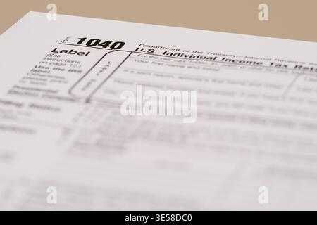 IRS Steuerformular 1040 Closeup US-Steuerantrag Konzept Stockfoto