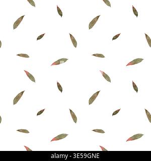 Elegantes Aquarell-Arrangement Mit Sparse Leaves Und Space. Raffiniertes Aquarelldesign mit minimalen Blättern und negativem Raum für kreative Hintergründe und Branding-Anwendungen handgezeichnetes Aquarellmuster nahtloses botanisches Muster. Stockfoto