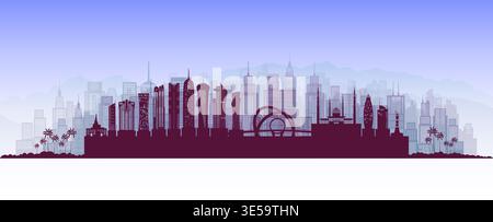 Silhouette Architektur Gebäude von Katar in doha Moderne Stadt Hintergrund Stadtlandschaft, Skyline, Wolkenkratzer. Vektorsilhouettenstruktur. Vektorillustrat Stock Vektor