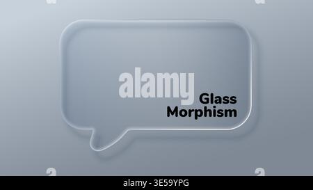 Transparente Sprechblase aus Glas mit glänzendem 3D-Effekt und flüssiger Textur. Modernes Chat-Symbol-Design für digitale Schnittstellen und technische Präsentationen. Stock Vektor