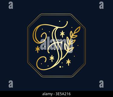 Elegantes Logo mit Blumenmuster und F-Monogramm Stock Vektor