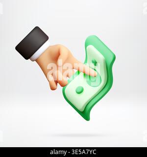 Die 3D-Handschere stellt das Symbol für die schneidende Dollar-Banknote dar. Stock Vektor