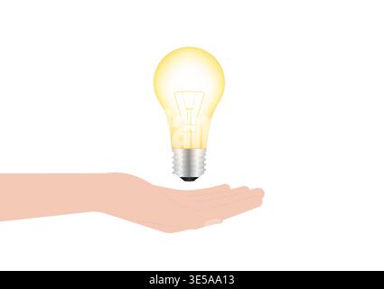 Glühlampe Der Handhalteleuchte. Strom und Energie sparen. Grüne Energie oder erneuerbare Energien. Umweltfreundliches Konzept. Stock Vektor