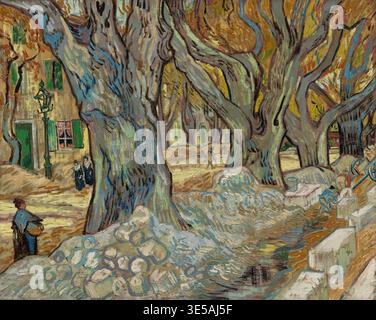 The Large Plane Trees, Road Menders at Saint-Rémy 1889, die großen Platanen oder Straßenarbeiter in Saint-Rémy, Gemälde von Vincent Willem van Gogh geb Stockfoto