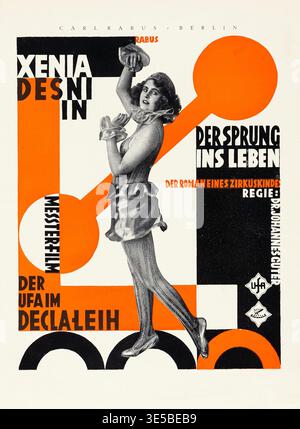 Filmplakat zu „der Sprung ins Leben“, einem deutschen Stummfilm von UFA Messterfilm aus dem Jahr 1924. Dieses lebhafte Poster zeigt die Schauspielerin Xenia Desni unter der Regie von Johannes Guter und zeigt den unverwechselbaren grafischen Stil der Epoche. Stockfoto