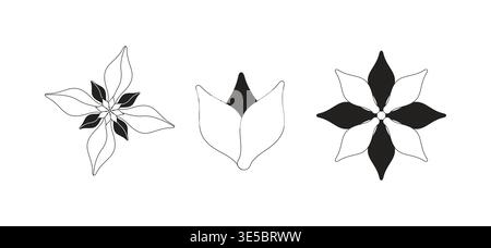 Set mit 2D-Linienobjekten für stilisierte Blumen Stock Vektor