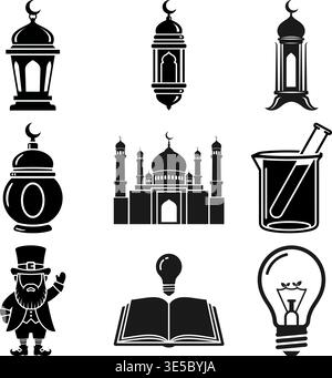 Islamische Ikonen Bundle Ramadan Moschee Laternen Bildung Wissenschaft Vektor Clipart Stock Vektor
