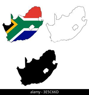 Karte von Südafrika. Südafrika Karte. Die Flagge von Südafrika zeigt das Territorium an. Umrisskarte Südafrika. Flacher STYLE. Stockfoto