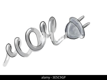Elektrisches Steckerkabel in Form des Fehlersymbols 404 Stromausfall und Anschluss Stockfoto