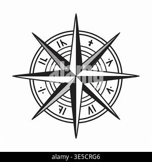 Dieses Bild zeigt eine detaillierte flache Vektorillustration eines einzelnen Wikinger Vegvisir Kompasses mit traditionellen Runensymbolen, perfekt für nordische Themen Stock Vektor