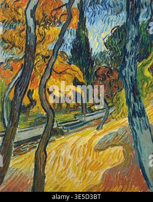 Trees in the Asylum Garden (1889), ein Gemälde von Vincent Willem van Gogh (* 30. März 1853 in Groot-Zundert; gestorben am 29. Juli 1890 in Auvers-sur-Oise), ein niederländischer Maler und Zeichner, einer der Begründer der modernen Malerei. Illustration, Reproduktion eines Gemäldes. Authentisches, exaktes Datum des Originals unbekannt, historisch. Stockfoto