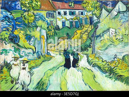 Stairway at Auvers (1890), Gemälde von Vincent Willem van Gogh (* 30. März 1853 in Groot-Zundert, gestorben am 29. Juli 1890 in Auvers-sur-Oise), niederländischer Maler und Zeichner, einer der Gründer der modernen Malerei. Illustration, Reproduktion eines Gemäldes. Authentisches, exaktes Datum des Originals unbekannt, historisch. Stockfoto