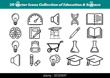 Bildungs- Und Wissenschaftsstudie Vektorlinie Symbolsatz Stock Vektor