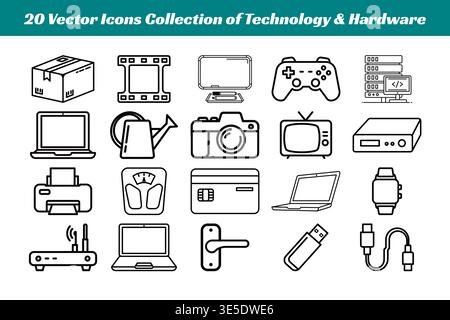 Technologie- Und Hardware-Vektorlinie Icon Collection Stock Vektor