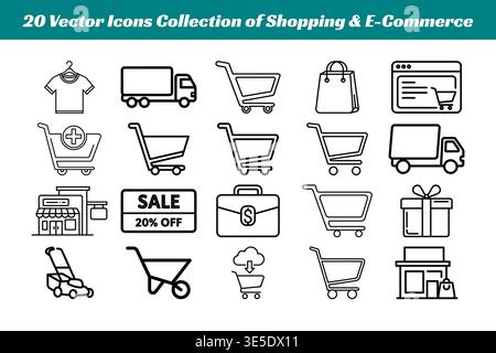 Shopping & E-Commerce Vektorlinie Symbolsatz Stock Vektor