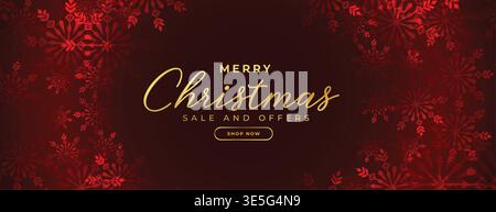 Rote weihnachten Schneeflocken Verkauf Banner-Design Stock Vektor