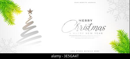 frohe weihnachtsfeiertag Schneeflockenbanner mit realistischem Tannenvektor Stock Vektor