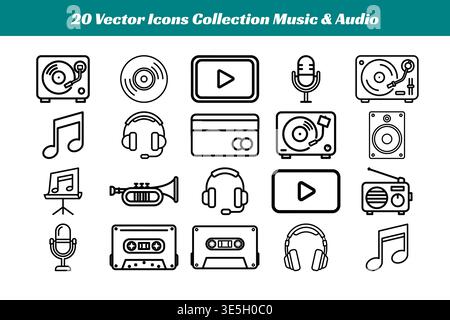 Musikinstrumente und Audiogeräte Vektorsammlung Stock Vektor