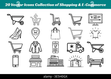 Flaches Design Shopping und E-Commerce Vektor-Symbolsatz Stock Vektor