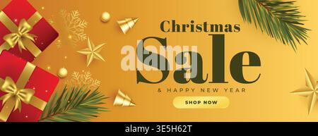 weihnachts-Sale-Banner mit realistischem 3D-Elemente-Design Stock Vektor