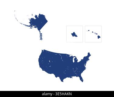 Karte der Vereinigten Staaten von Amerika, Schild Silhouette. Detaillierte Karte der USA. Weltkarte Globe. Vektorillustration isoliert auf weißem Hintergrund. Nordamerika Stock Vektor