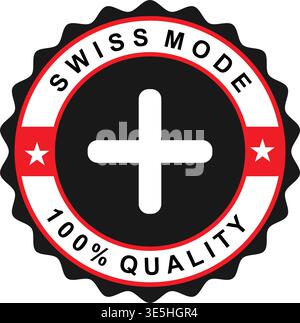 Swiss Made 100 Prozent Qualitätsabzeichen mit Kreuzsymbol – Premium-Zertifizierungssiegel Vektor Stock Vektor
