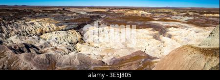 Die farbenfrohen Badlands der Painted Desert erstrecken sich über den Petrified Forest National Park in Arizona Stockfoto
