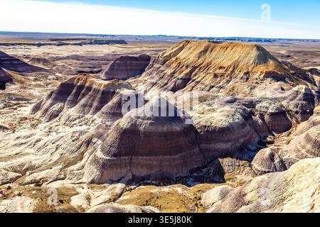 Die farbenfrohen Badlands der Painted Desert erstrecken sich über den Petrified Forest National Park in Arizona Stockfoto