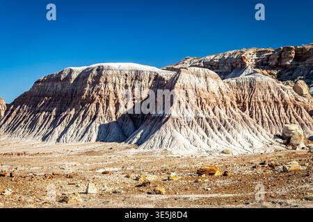 Die farbenfrohen Badlands der Painted Desert erstrecken sich über den Petrified Forest National Park in Arizona Stockfoto