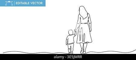 Mutter und Kind kontinuierliche Linie Kunst Vektor Illustration symbolisiert Familie Liebe und Einheit. Stock Vektor